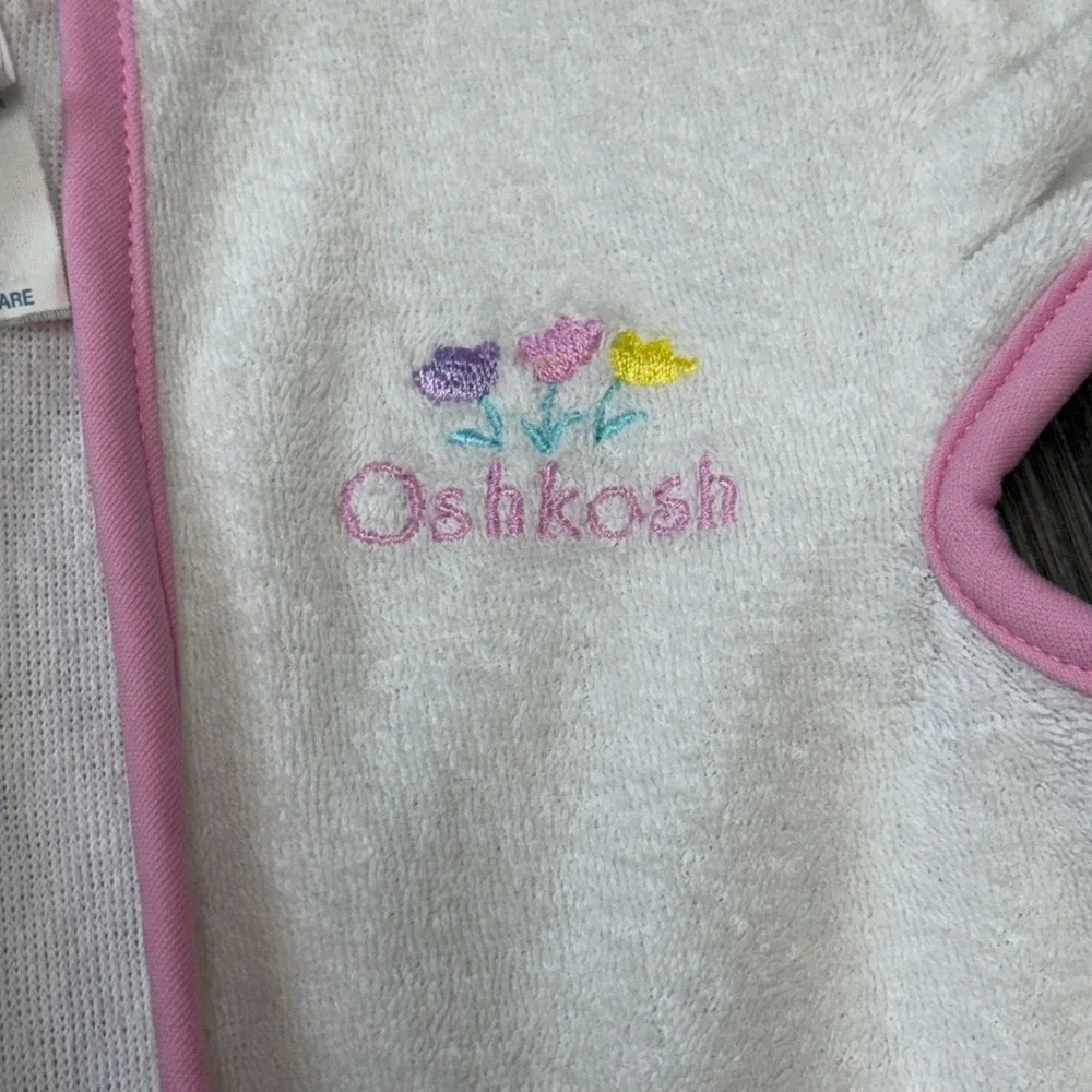 Vintage OshKosh B'gosh Kids White Pink Terry Cloth Hooded Beach Coverup 24M USA